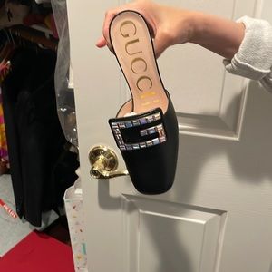 Gucci Malaga Kid Crystal Square G Madelyn Mules Size 37